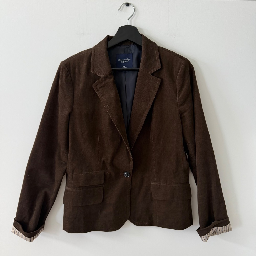 American Eagle Outfitters Brown Corduroy Blazer Jacket Womens Medium M Striped